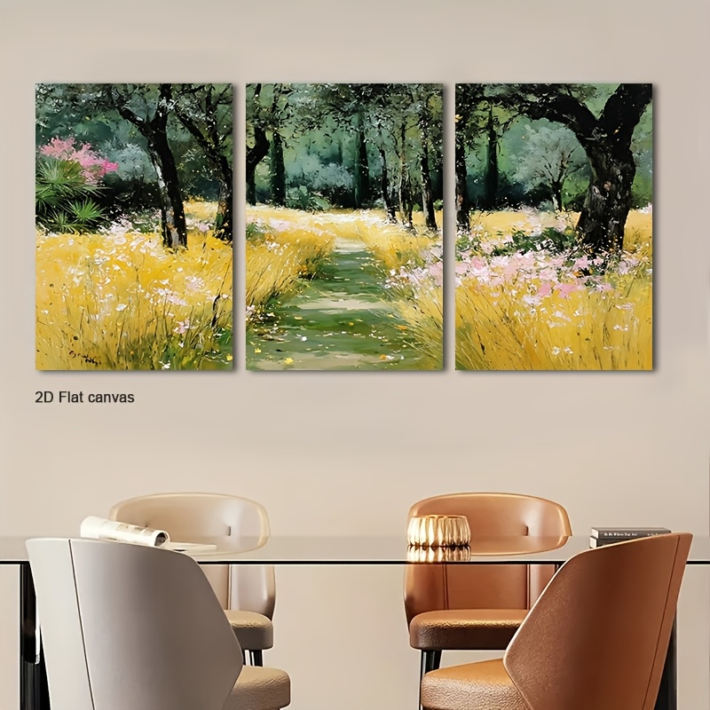 Canvas Wrap Ready - Frameless Canvas 3pcs Sunlit Wildflower Wall
