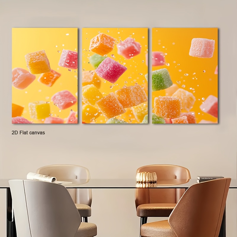 Canvas Wrap Ready - Frameless Canvas 3pcs Floating Gummies On