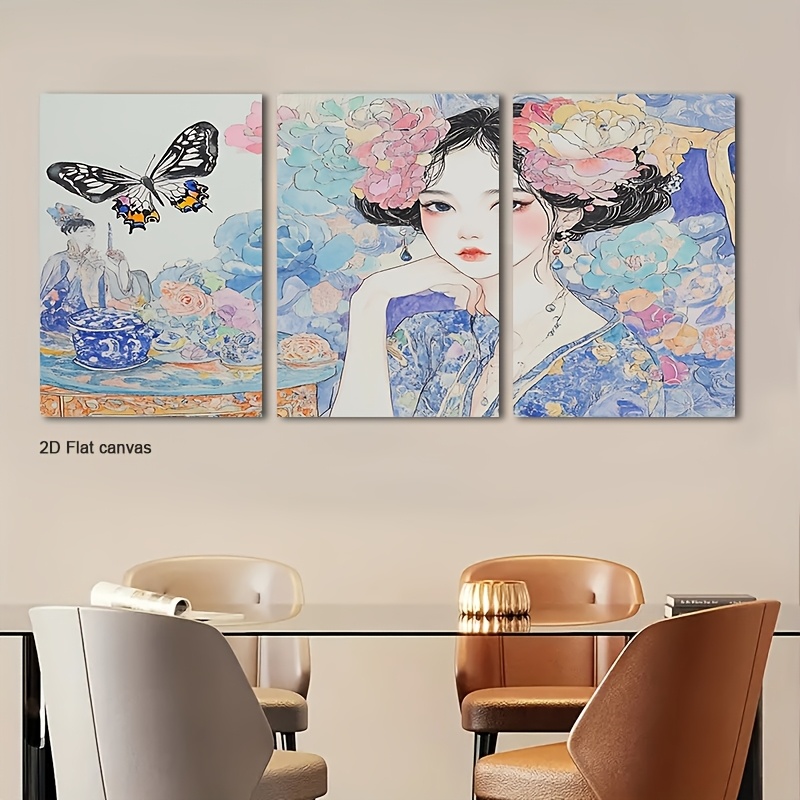 Canvas Wrap Ready - Frameless Canvas 3pcs Framed Floral &