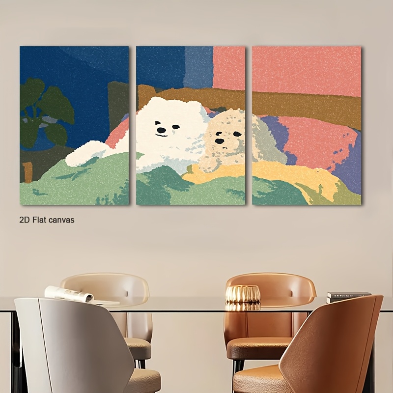 Canvas Wrap Ready - Frameless Canvas 3pcs Framed Fluffy Puppy