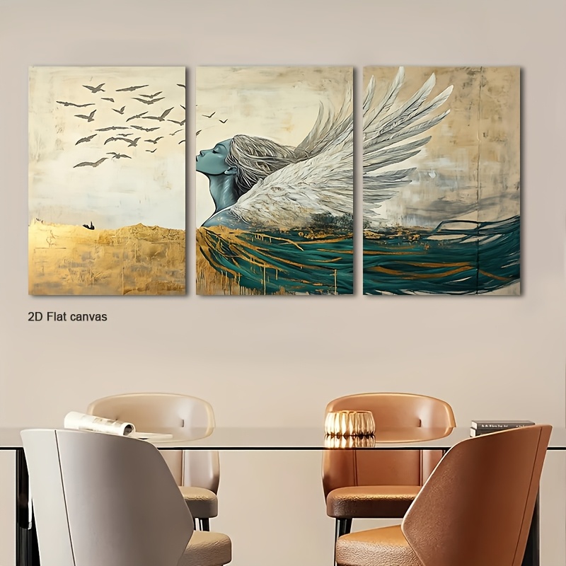 Canvas Wrap Ready - Frameless Canvas 3pcs Framed Winged Figure