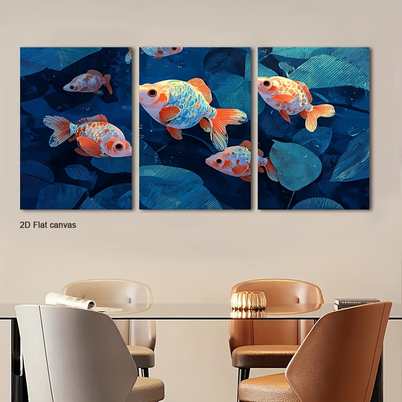 Canvas Wrap Ready - Frameless Canvas 3pcs Framed Goldfish Wall