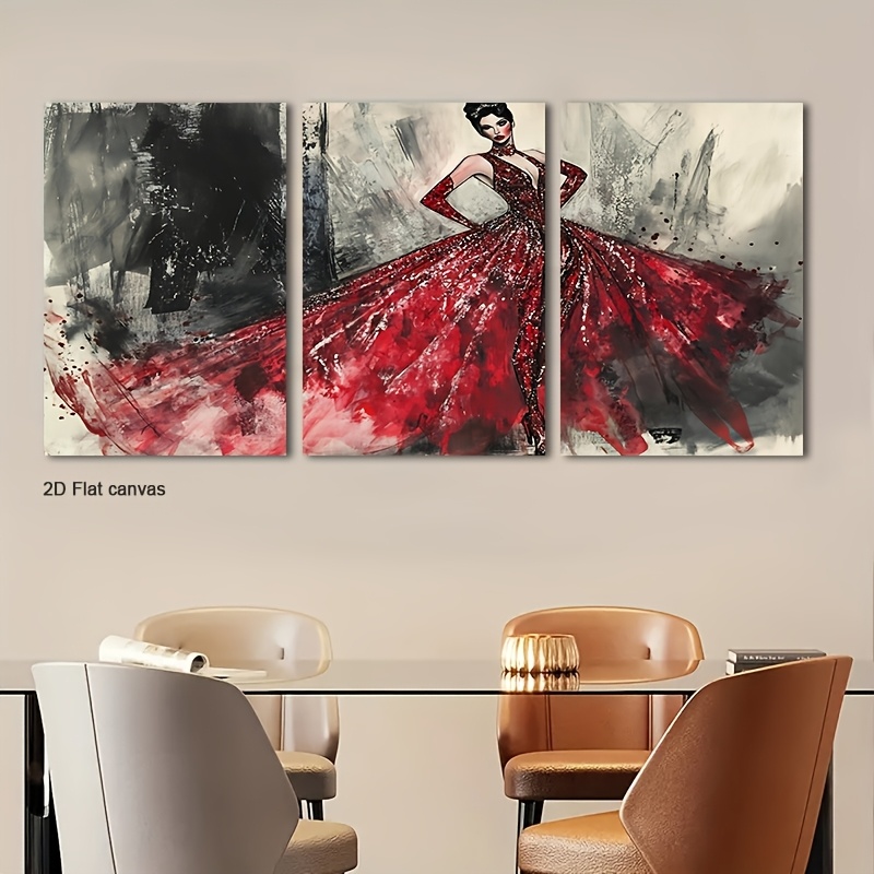 Canvas Wrap Ready - Frameless Canvas 3pcs Red Sequin Gown